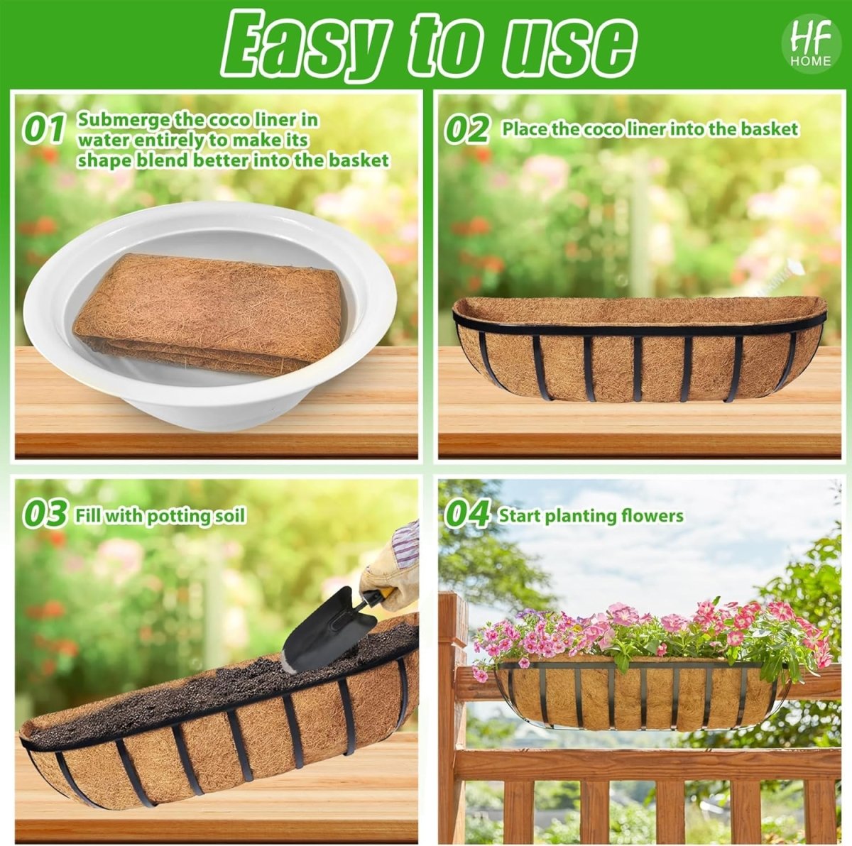 30in Wall Trough Planters Set 2 Metal Railing Boxes Coco Liner - Kwikley