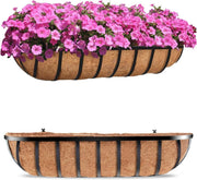 30in Wall Trough Planters Set 2 Metal Railing Boxes Coco Liner - Kwikley
