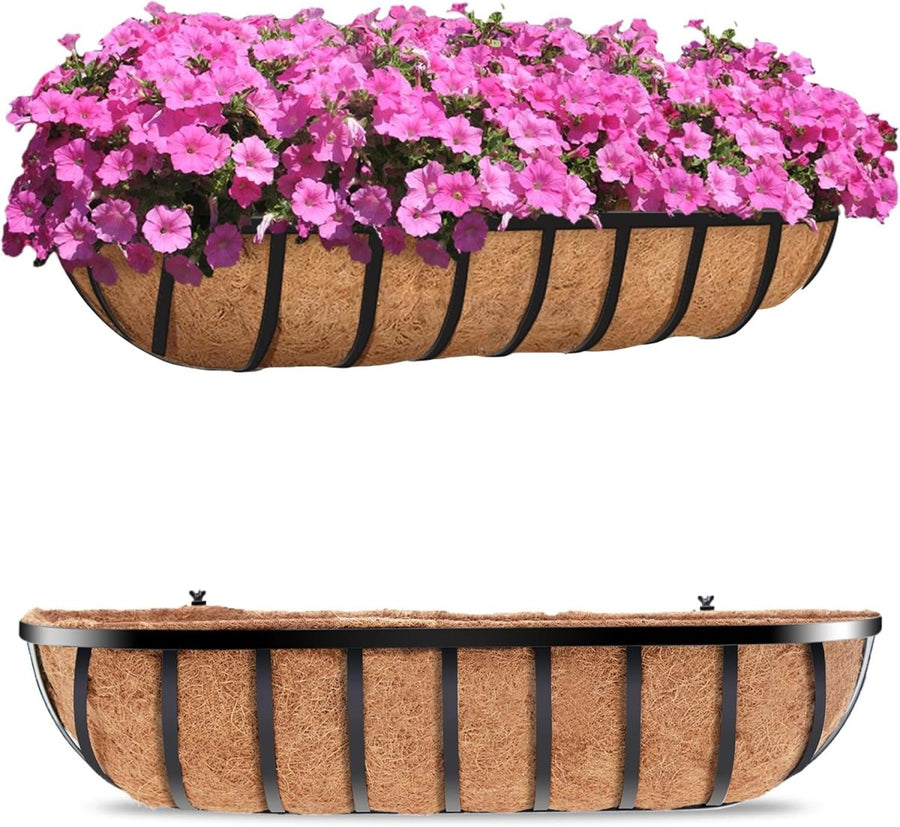 30in Wall Trough Planters Set 2 Metal Railing Boxes Coco Liner - Kwikley