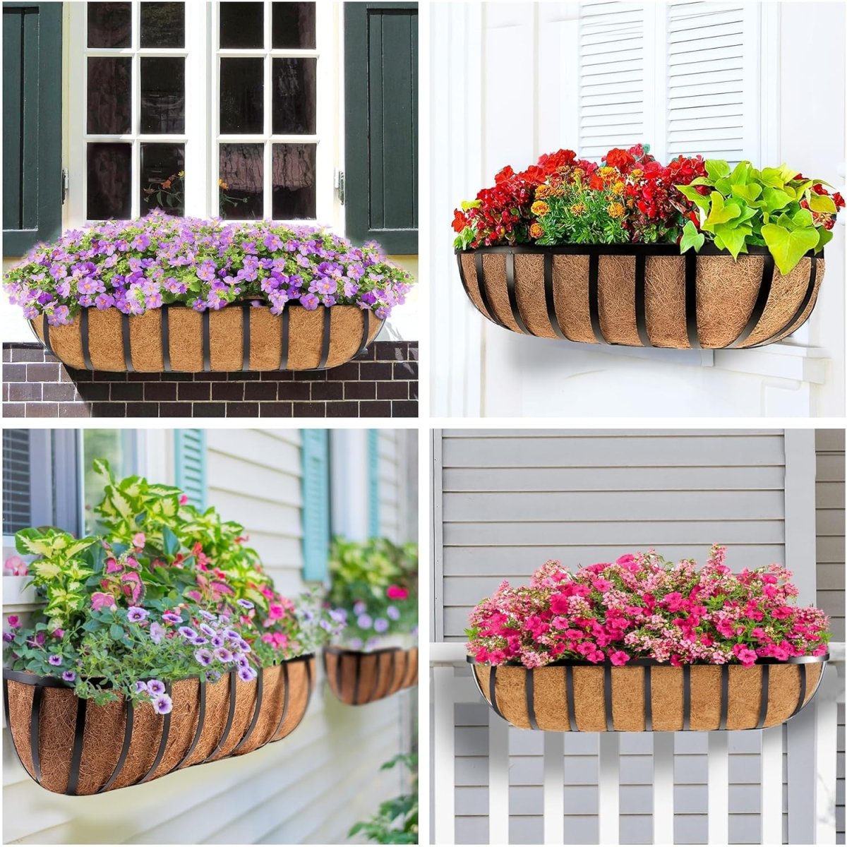 30in Wall Trough Planters Set 2 Metal Railing Boxes Coco Liner - Kwikley