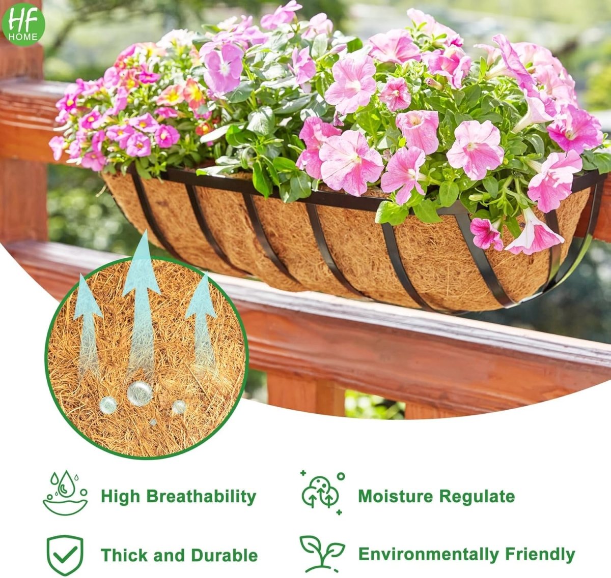 30in Wall Trough Planters Set 2 Metal Railing Boxes Coco Liner - Kwikley