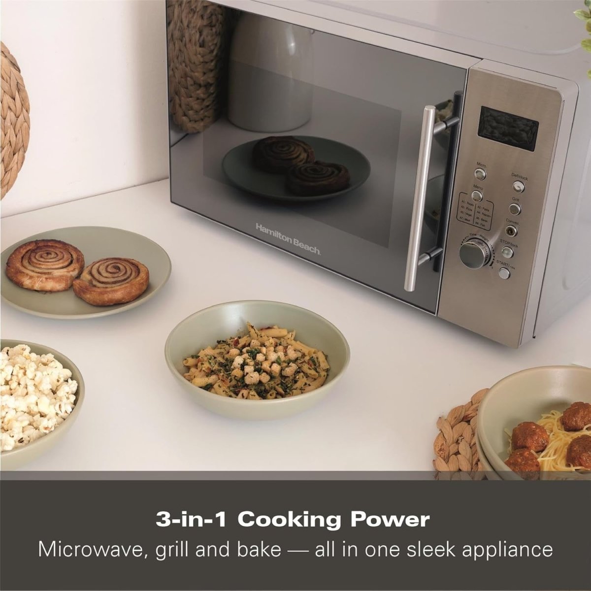 30L 3100W Combination Microwave with Grill & 8 Presets, Silver - Kwikley