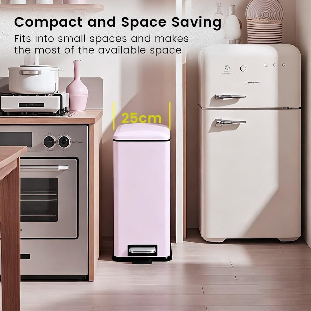 30L Kitchen Pedal Bin Soft Close Stainless Steel Pink - Kwikley