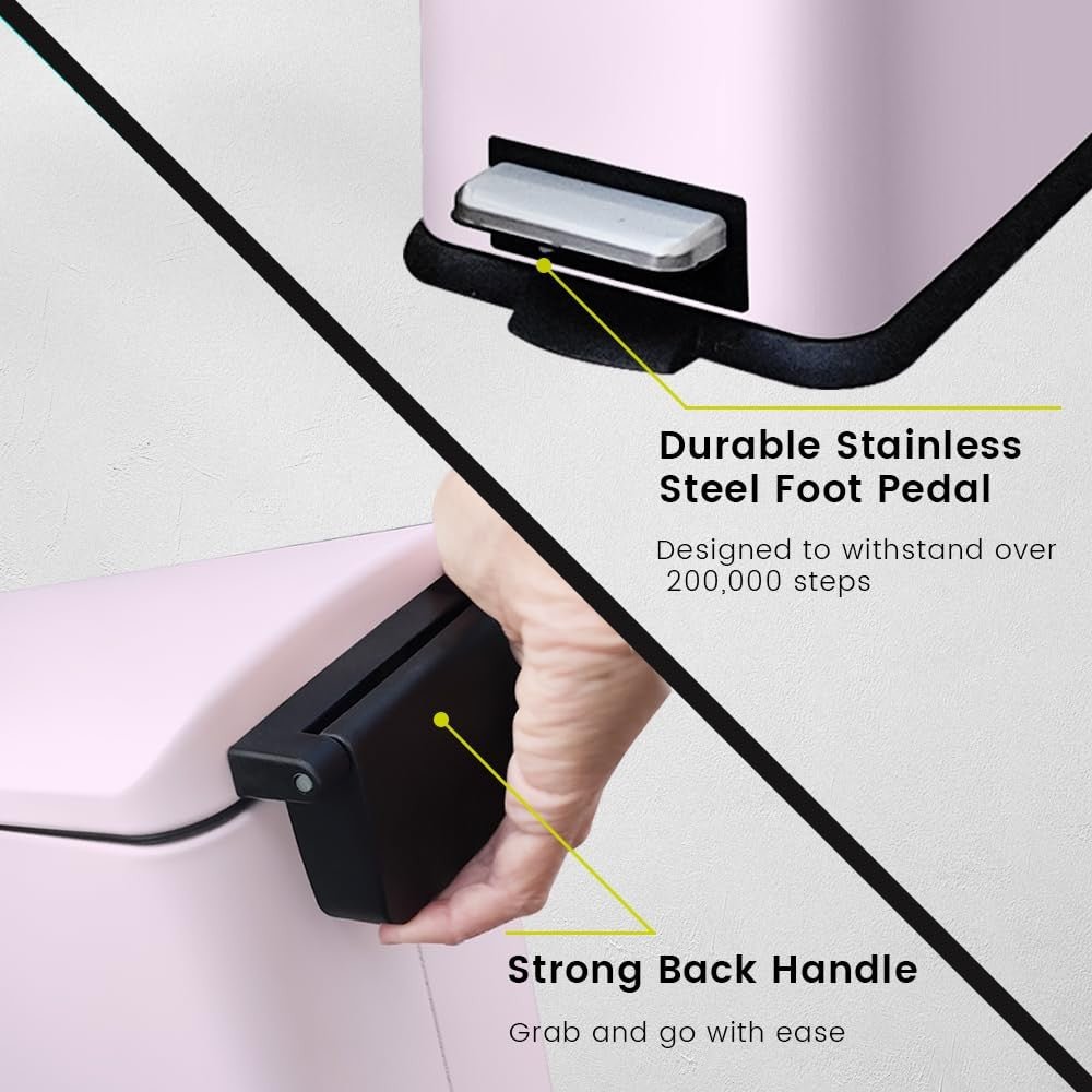 30L Kitchen Pedal Bin Soft Close Stainless Steel Pink - Kwikley