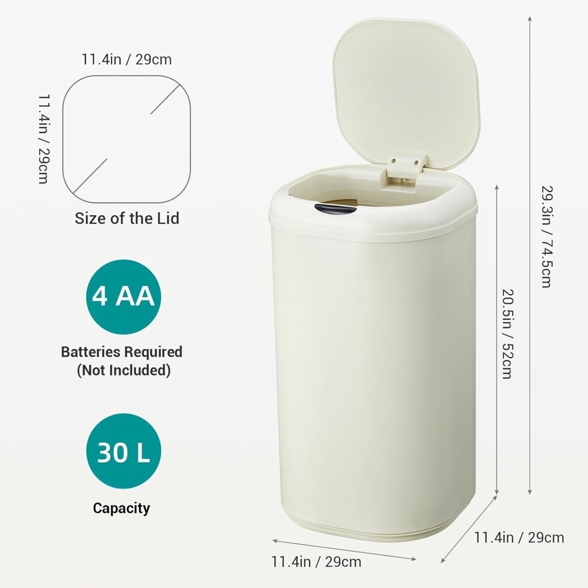 30L Touchless Motion Sensor Trash Can Stainless Steel Kitchen Bin - Kwikley