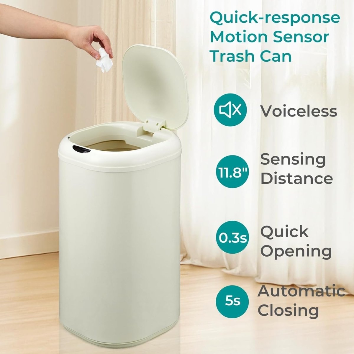 30L Touchless Motion Sensor Trash Can Stainless Steel Kitchen Bin - Kwikley