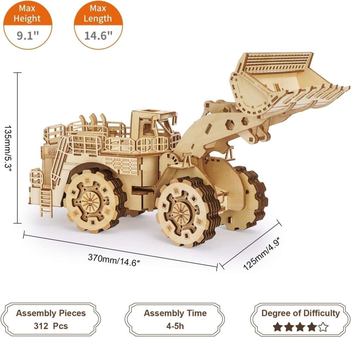 312pc Wooden Forklift Model Kit 3D Mechanical Puzzle DIY Vehicle Build - Kwikley