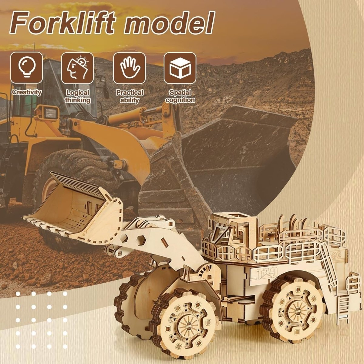 312pc Wooden Forklift Model Kit 3D Mechanical Puzzle DIY Vehicle Build - Kwikley