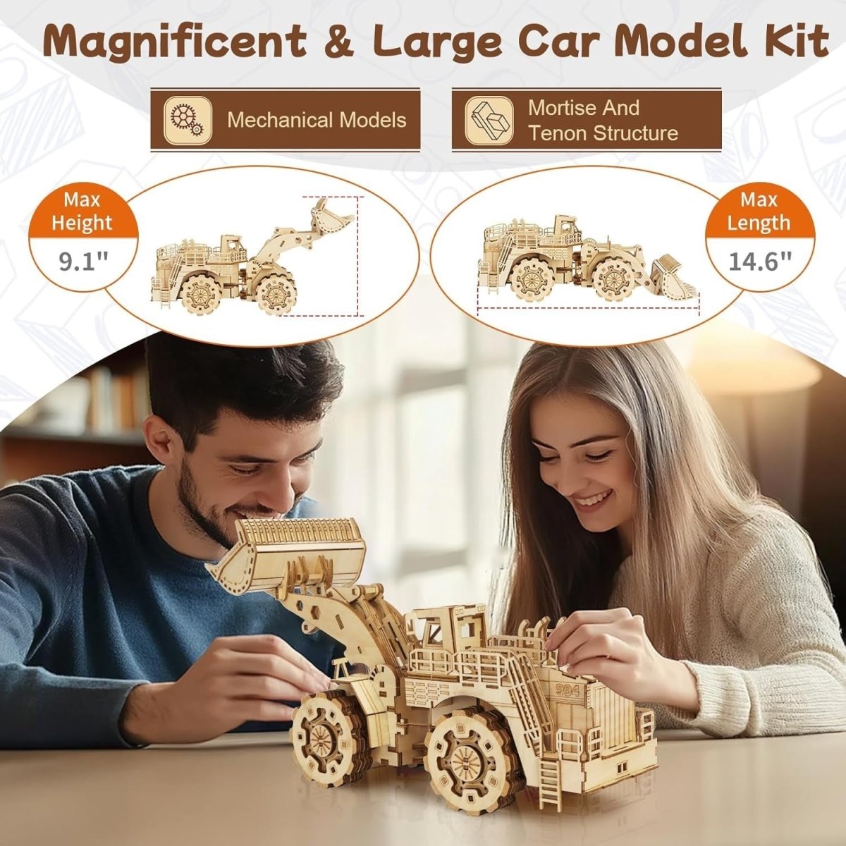 312pc Wooden Forklift Model Kit 3D Mechanical Puzzle DIY Vehicle Build - Kwikley