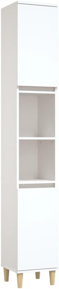 Tall Bathroom Cabinet 6 Compartment 2 Door Unit White