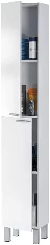 Tall Narrow Bathroom Cupboard White Gloss 2 Door Unit