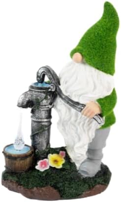 Solar Garden Gnome LED Water Pump Statue 30cm Outdoor Decor