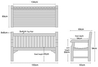 5ft Teak Garden Bench 3 Seater Heavy Duty Patio Park Seat