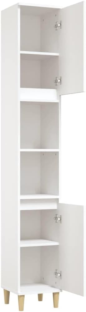 Tall Bathroom Cabinet 6 Compartment 2 Door Unit White