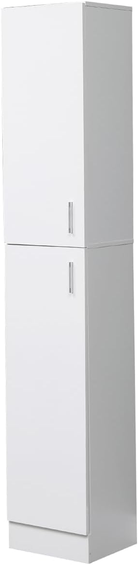 Tall Slim Storage Cabinet White High Gloss Shelves Door Unit