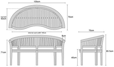 Curved Teak Banana Garden Bench 3 Seater Outdoor Patio Seat