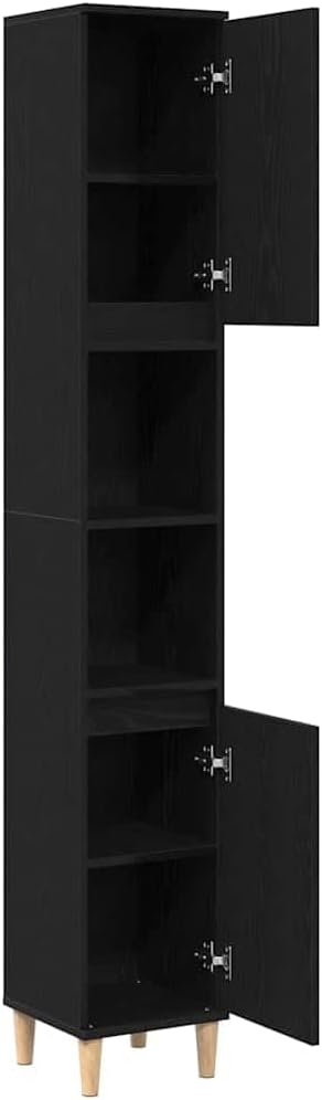 Tall Bathroom Cabinet Black Oak 2 Door Shelf Unit
