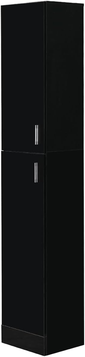 Tall Slim Storage Cabinet Black High Gloss Door Shelves