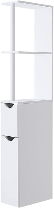 Slim Tall Bathroom Storage Cabinet 2 Doors 2 Shelves White