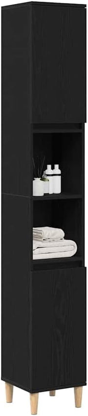 Tall Bathroom Cabinet Black Oak 2 Door Shelf Unit