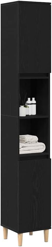 Tall Bathroom Cabinet Black Oak 2 Door Shelf Unit