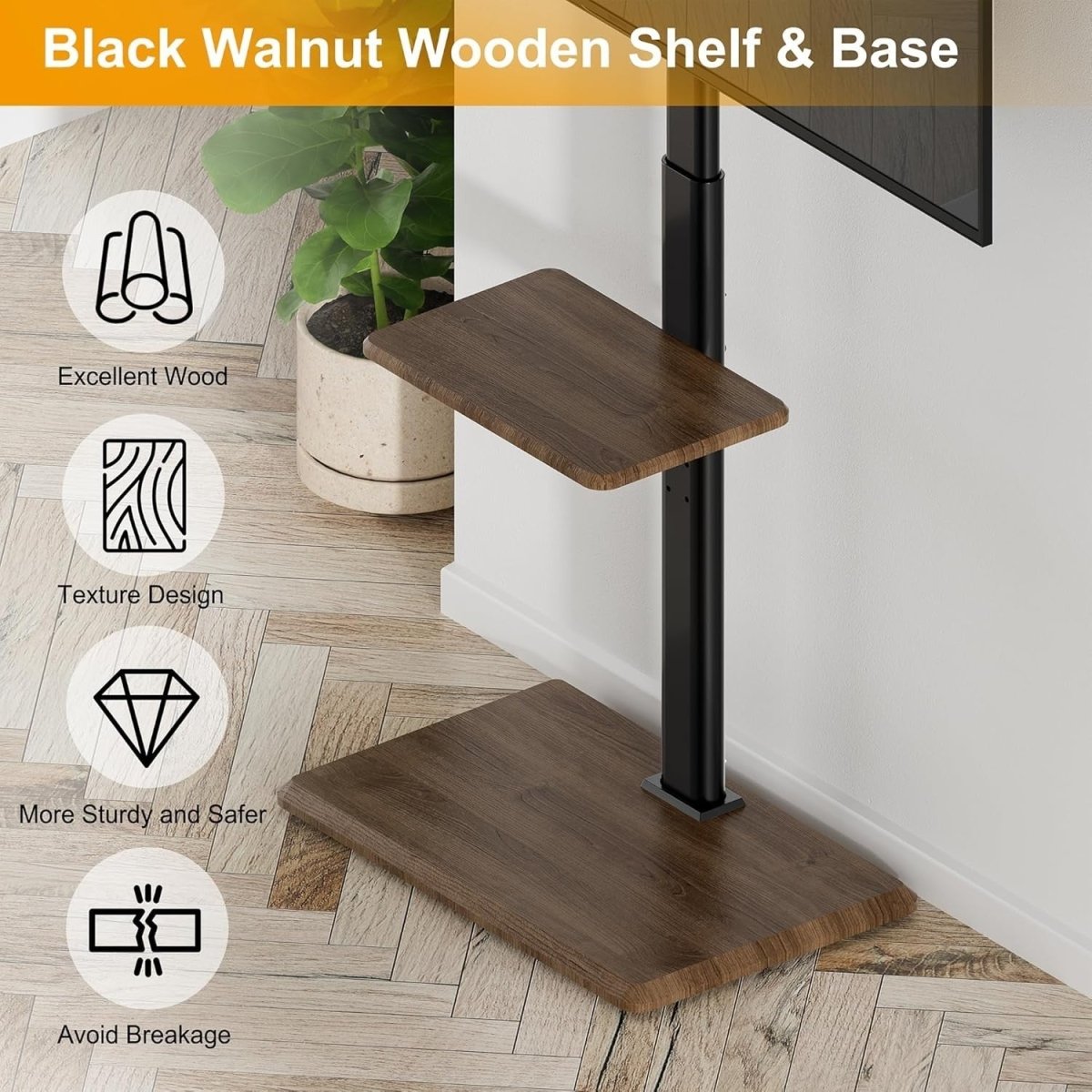 32-70" Slim TV Stand Corner Floor Mount Shelf Swivel VESA 600x400 Max 40KG - Kwikley