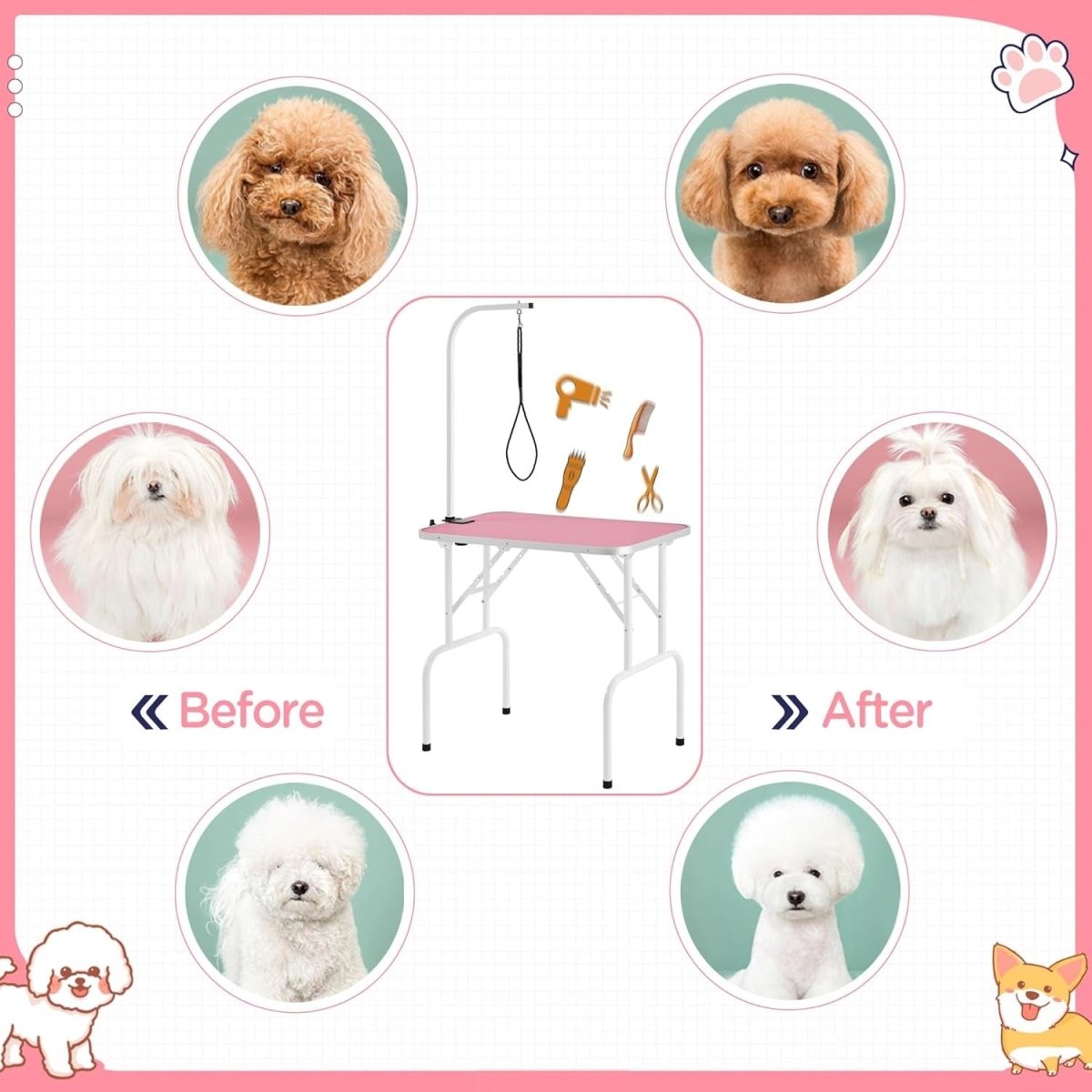 32" Dog Grooming Table Foldable Adjustable Non Slip w Arm Small Pets - Kwikley