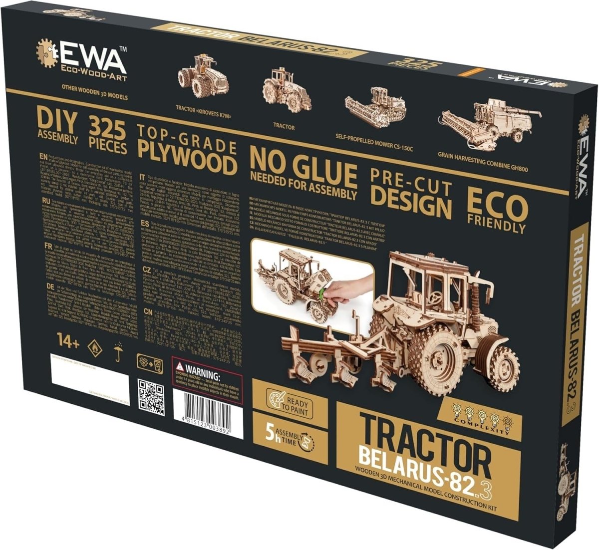 325pc Wooden Tractor & Plow 3D Puzzle DIY Farm Model Kit No Glue - Kwikley