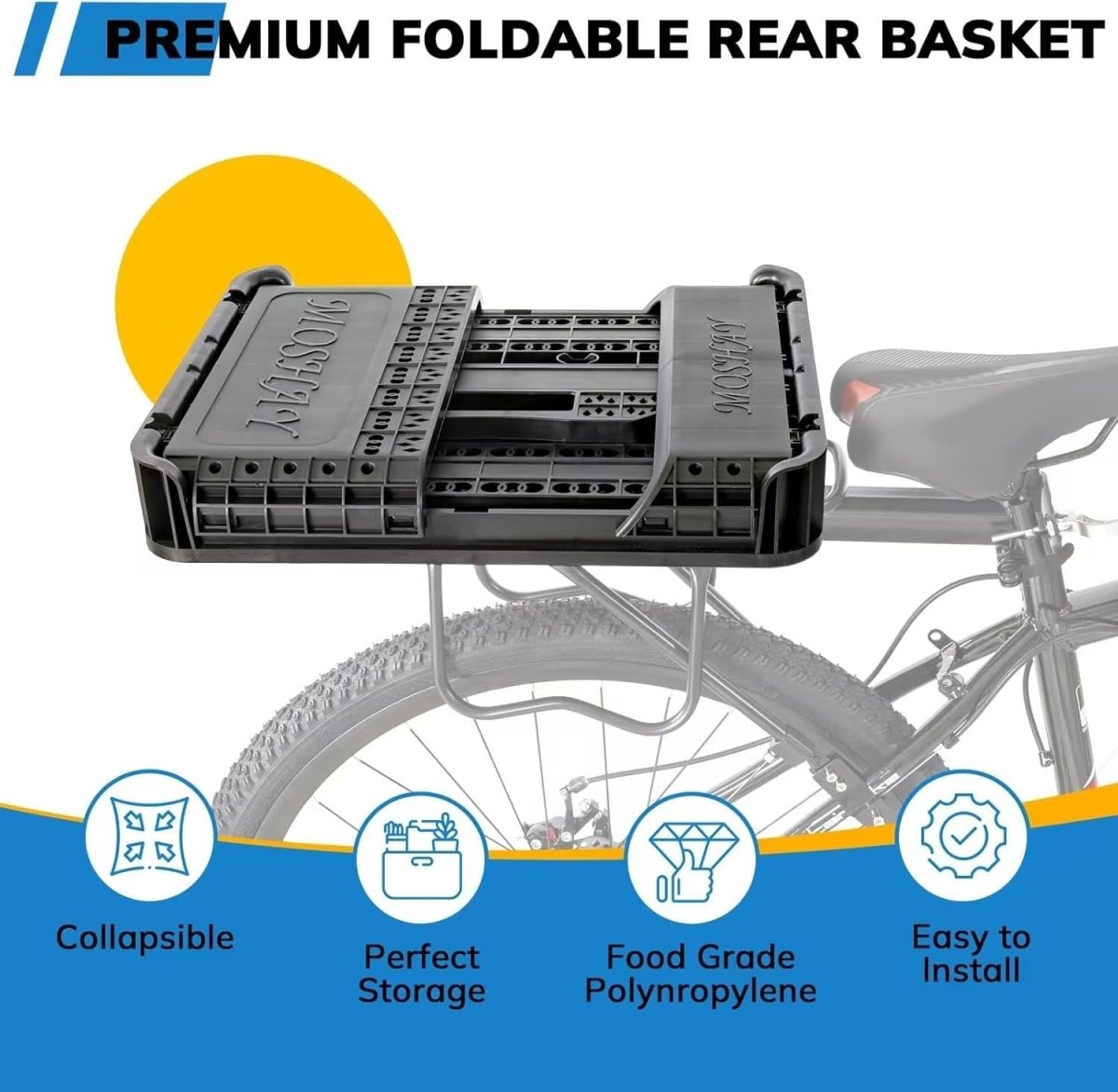 32L Foldable Bike Rear Basket Rack Mount Cargo Carrier - Kwikley