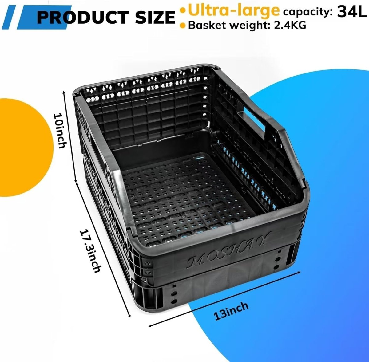 32L Foldable Bike Rear Basket Rack Mount Cargo Carrier - Kwikley