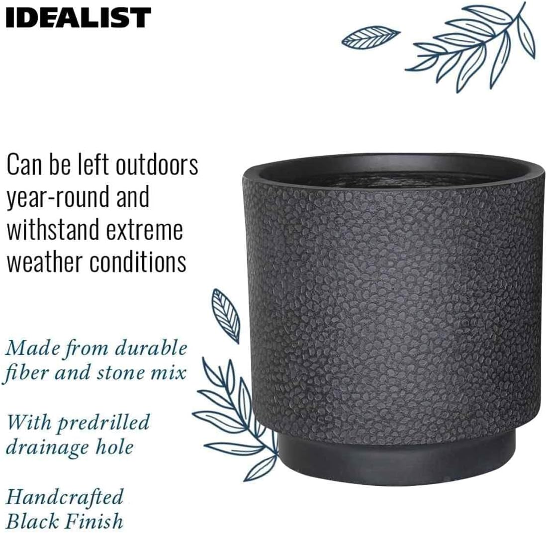 35cm Round Planter Black Slate Effect Outdoor Plant Pot - Kwikley