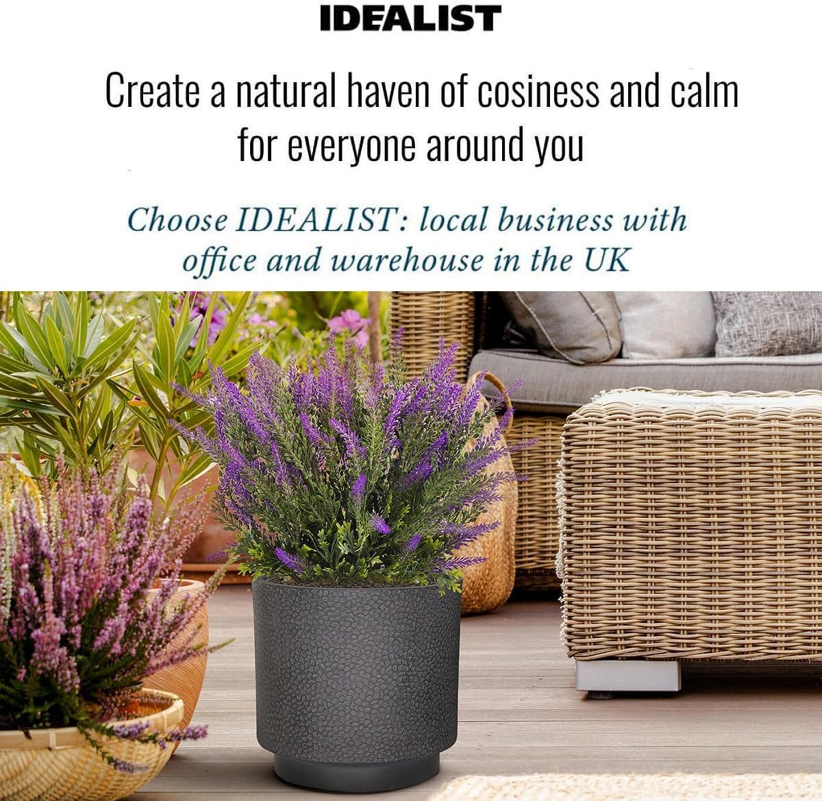 35cm Round Planter Black Slate Effect Outdoor Plant Pot - Kwikley