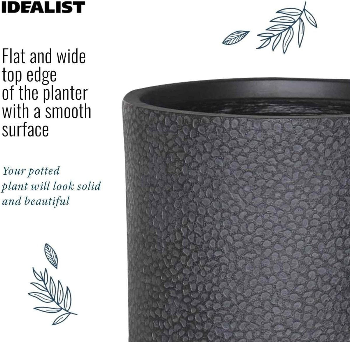 35cm Round Planter Black Slate Effect Outdoor Plant Pot - Kwikley