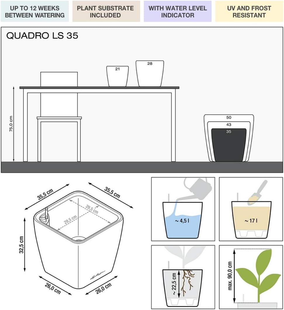 35cm Self Watering Planter High Gloss Taupe Square Indoor Outdoor - Kwikley
