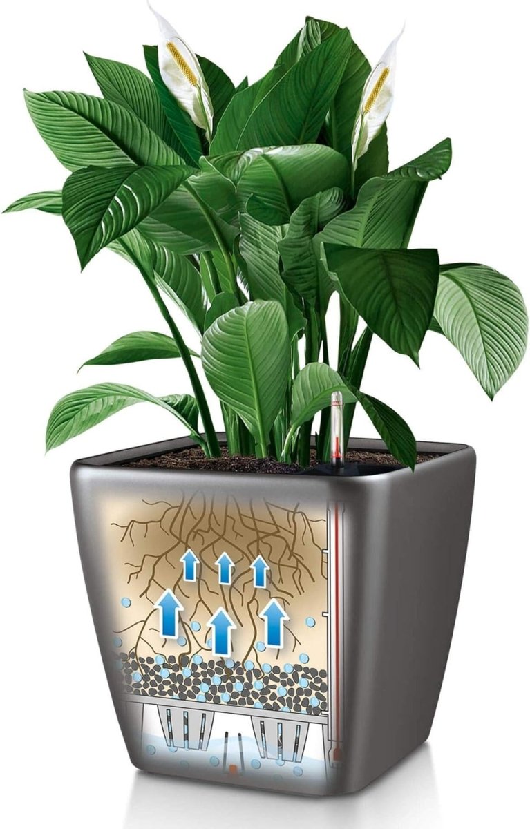 35cm Self Watering Planter High Gloss Taupe Square Indoor Outdoor - Kwikley