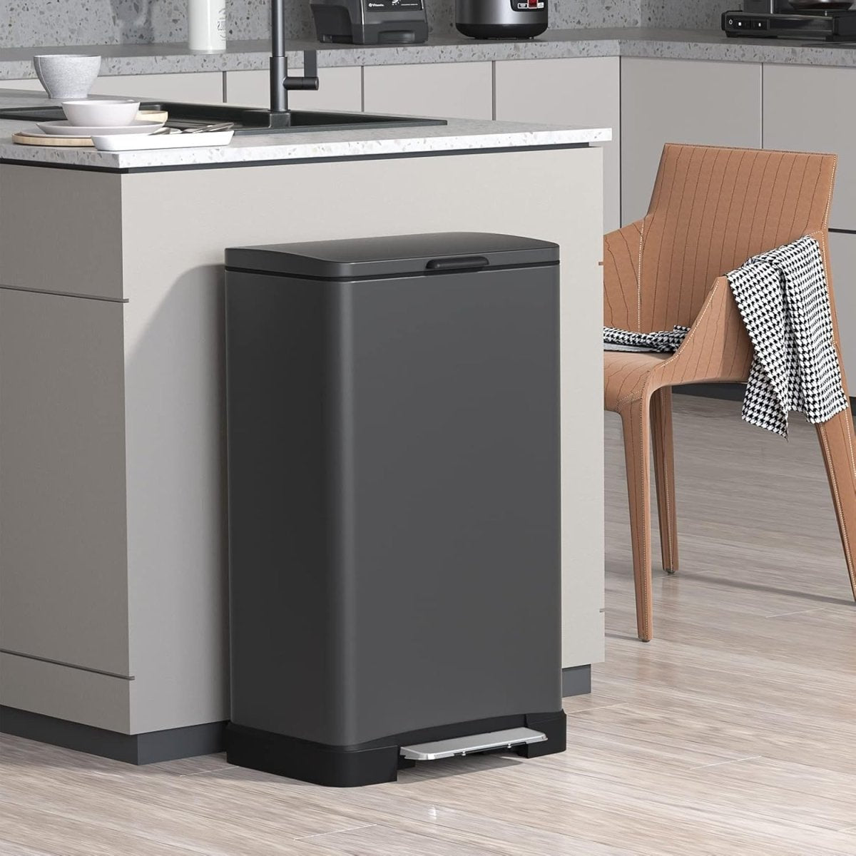 35L Stainless Steel Kitchen Bin Rectangular Soft Close Grey - Kwikley