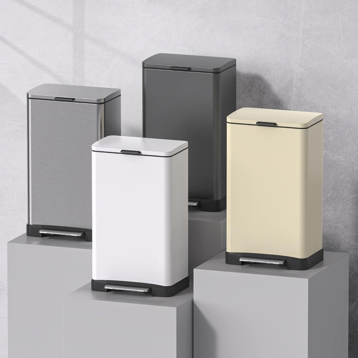35L Stainless Steel Kitchen Bin Rectangular Soft Close Grey - Kwikley