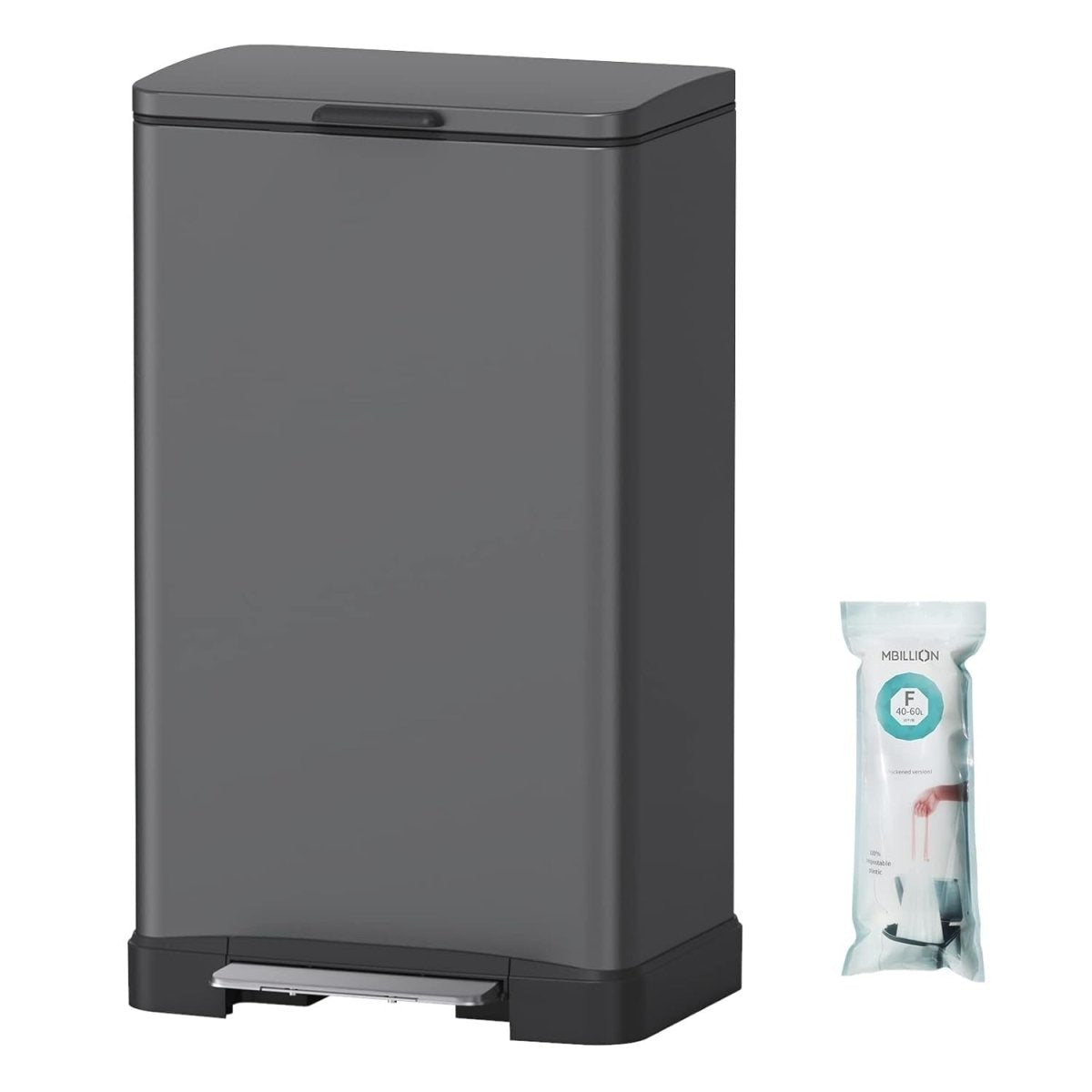 35L Stainless Steel Kitchen Bin Rectangular Soft Close Grey - Kwikley