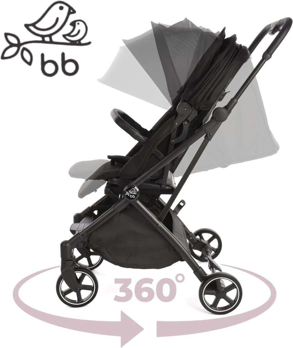 360° Rotating Baby Stroller Parent Facing Compact Fold Pram Black - Kwikley