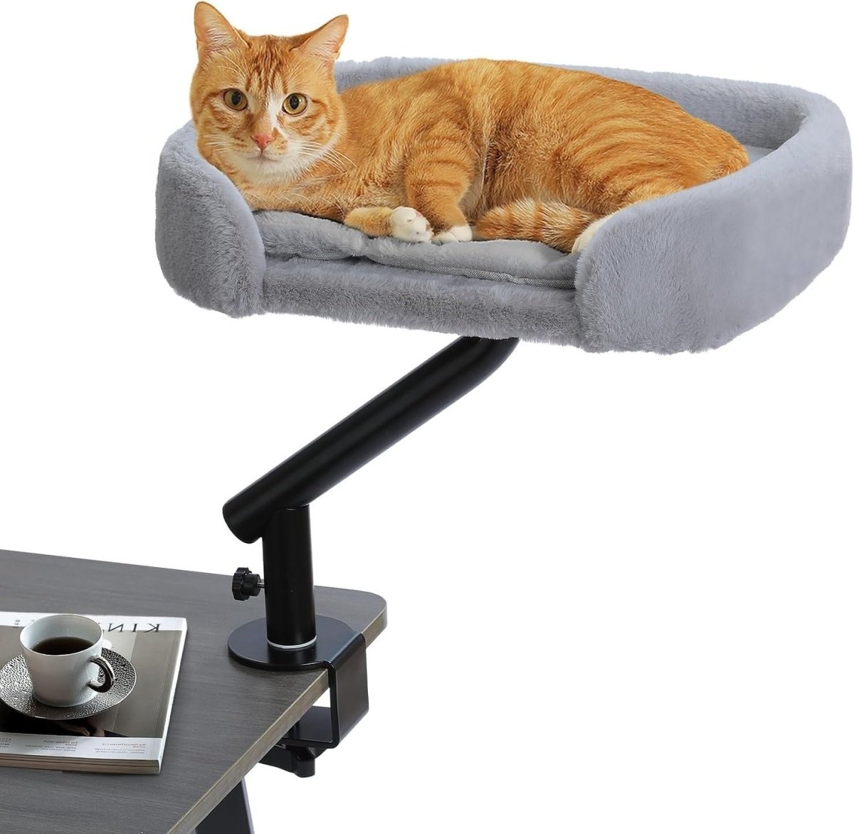 360 Rotating Desk Cat Bed Adjustable Cat Hammock Desktop Perch Grey - Kwikley