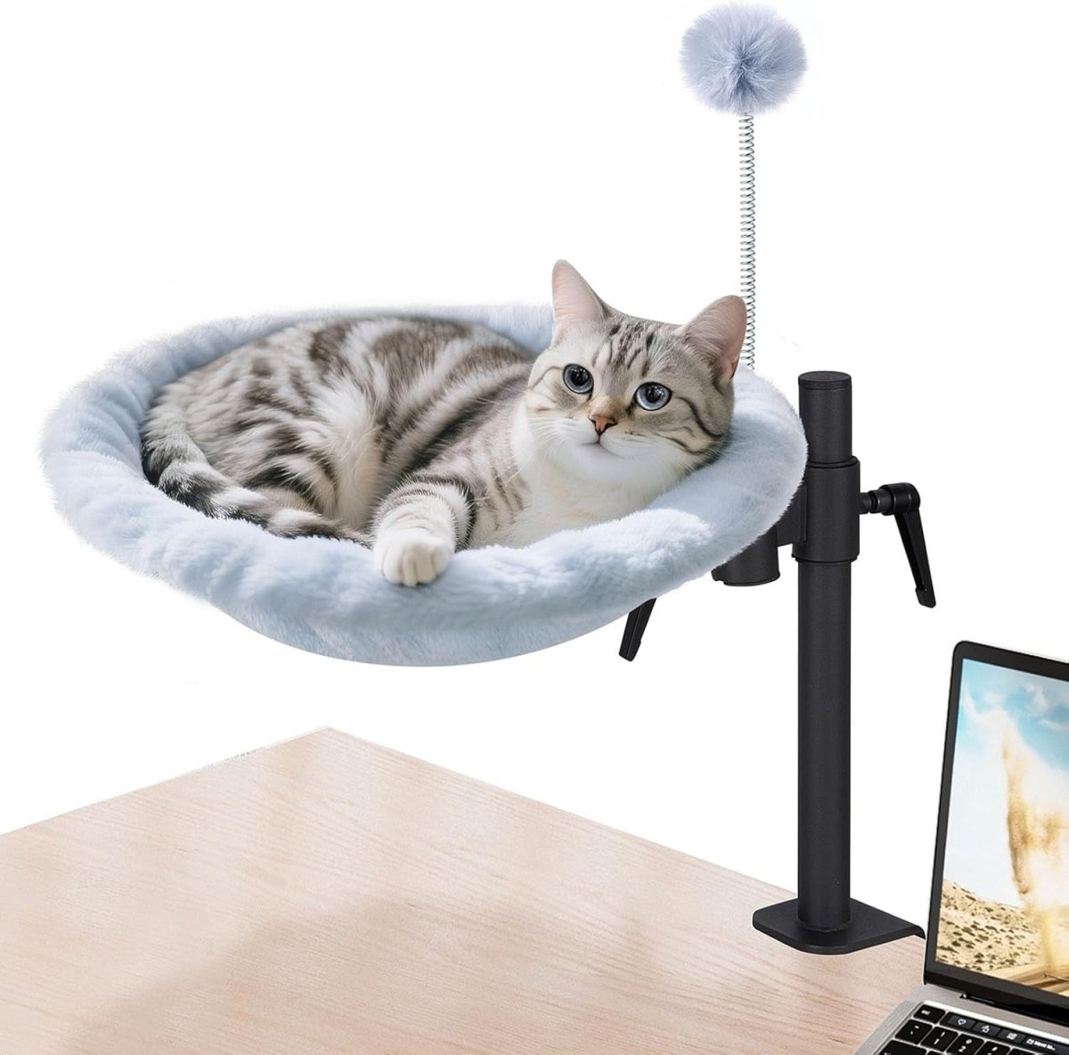 360 Rotating Desk Cat Bed Adjustable Cat Hammock with Washable Mats - Kwikley
