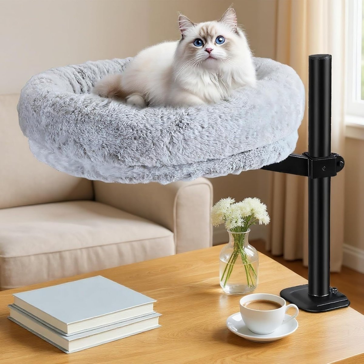 360 Rotating Desk Cat Hammock Adjustable Cat Bed with Scratching Post - Kwikley