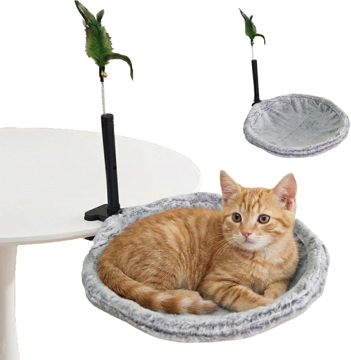 360 Rotating Desk Cat Hammock Clamp On Plush Cat Bed Perch - Kwikley