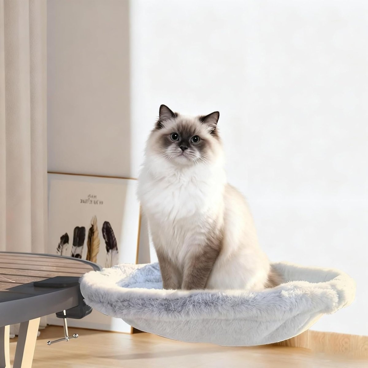360 Rotating Desk Cat Hammock Plush Cat Bed Clamp On Perch - Kwikley