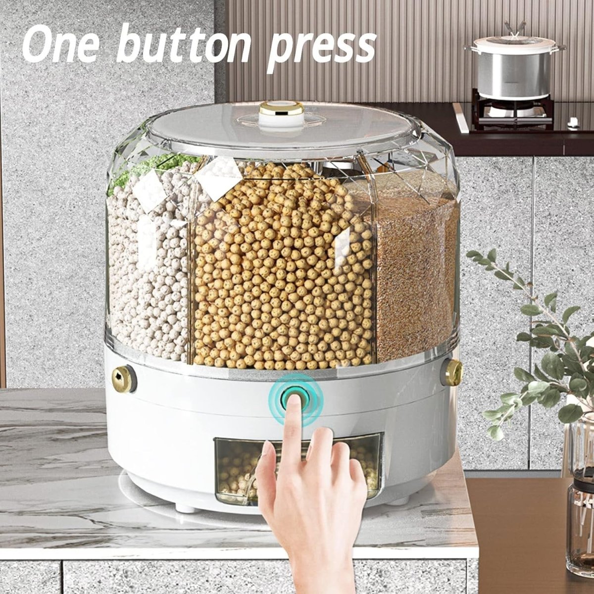 360° Rotating Rice Dispenser 6 Grid 6KG Grain Storage Container - Kwikley