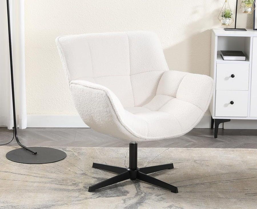 360° Swivel Faux Fur Accent Chair Tub Seat Lounge Chair for Living Bedroom - Kwikley