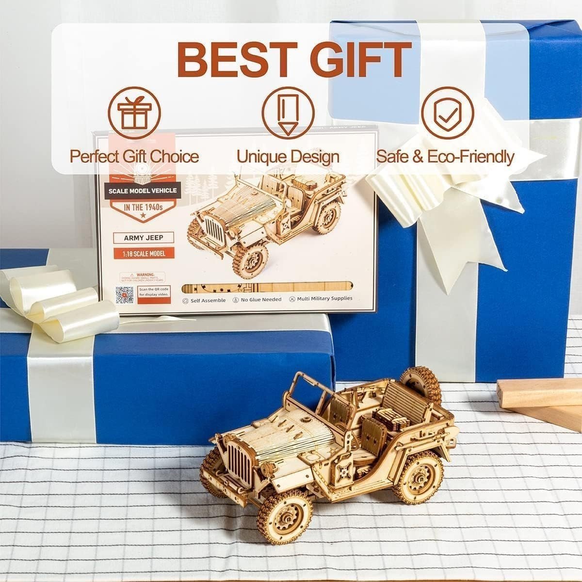 369pc Wooden Jeep Model Kit 3D Puzzle DIY Military Vehicle Build - Kwikley
