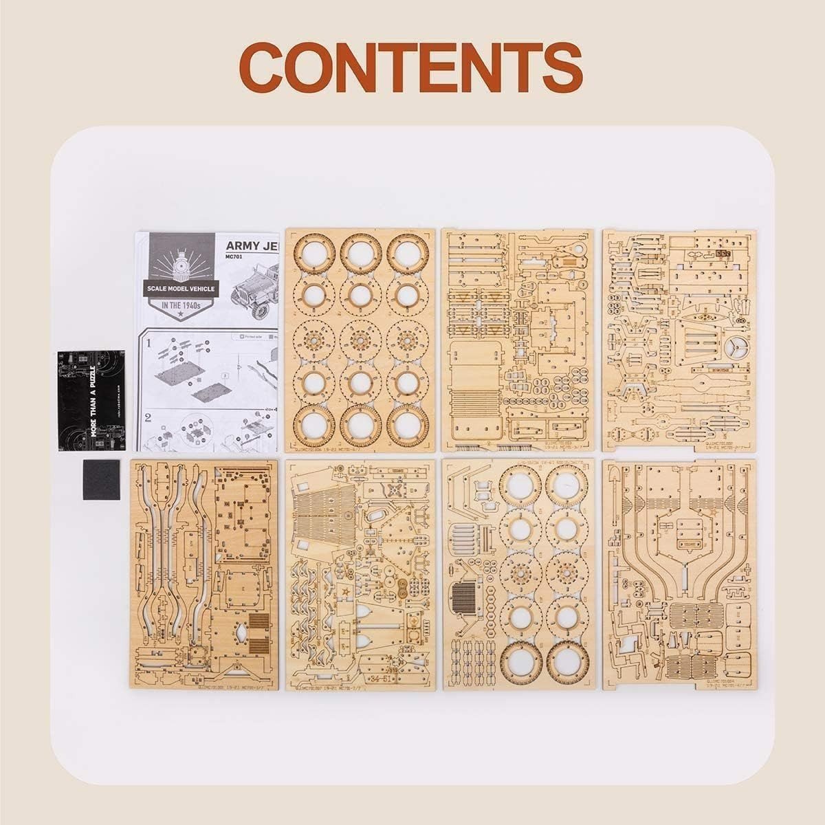 369pc Wooden Jeep Model Kit 3D Puzzle DIY Military Vehicle Build - Kwikley