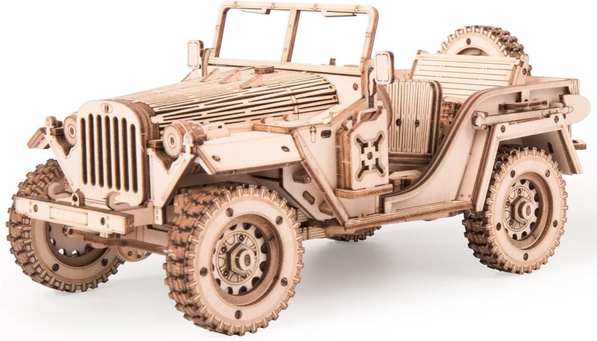 369pc Wooden Jeep Model Kit 3D Puzzle DIY Military Vehicle Build - Kwikley