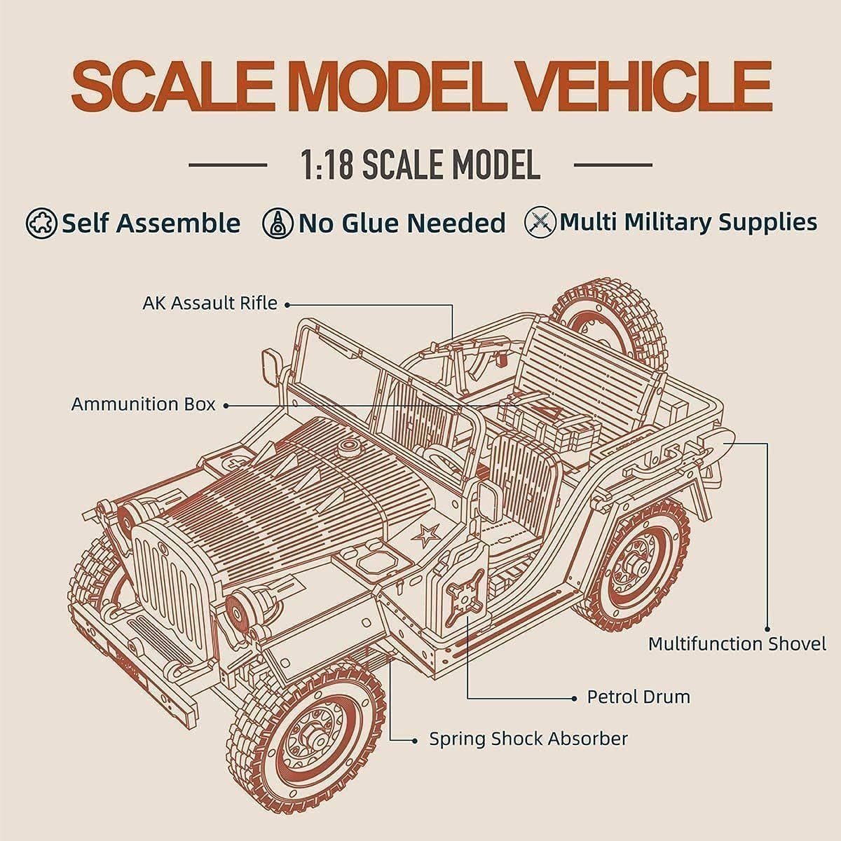 369pc Wooden Jeep Model Kit 3D Puzzle DIY Military Vehicle Build - Kwikley